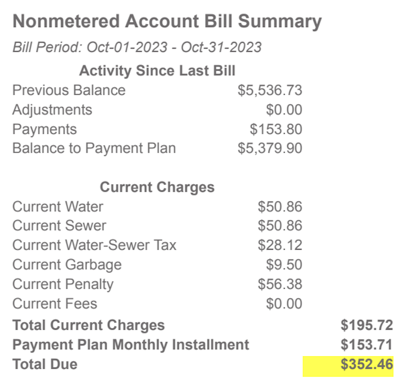 Stacy Davis Gates utility bill nonmetered account summary